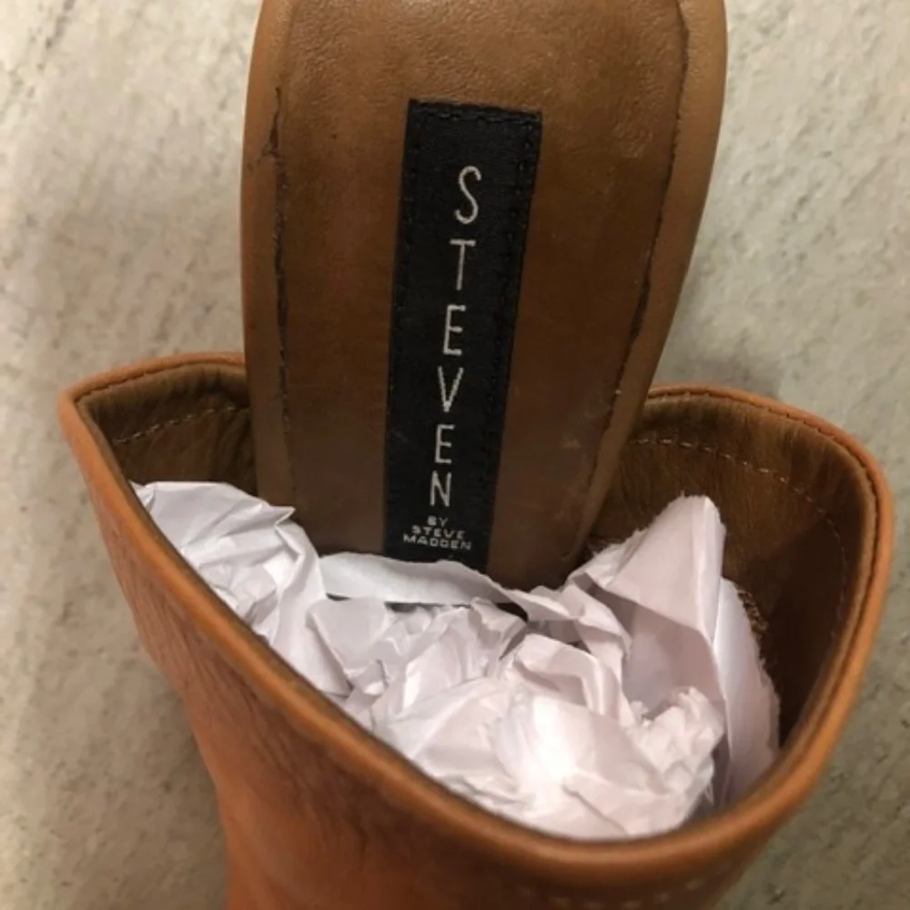 NEW LEATHER Block Mid Heel Shoes, 39